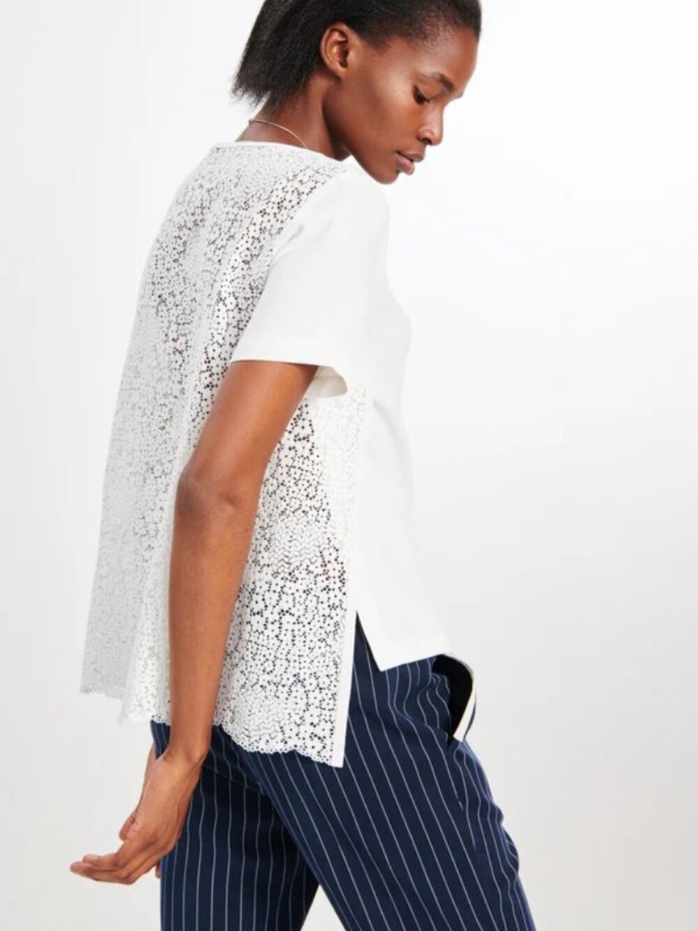 COP COPINE Mixed Fabric Relaxed Fit Layered White Lace Back Themys Top Size 38